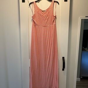 Pink Rose Coral Striped Maxi Dress